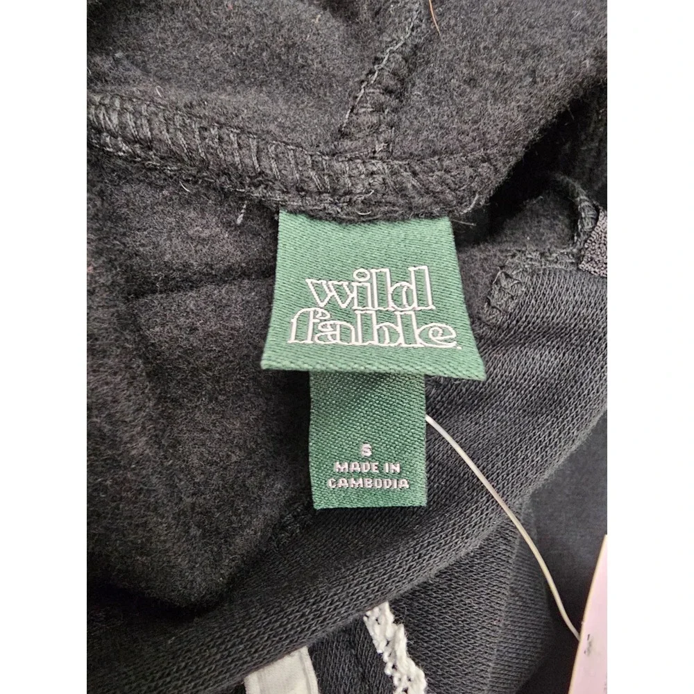Wild Fable Womens Black Cropped Full Zip Hoodie Sweatshirt White Piping Size S - Picture 4 of 7